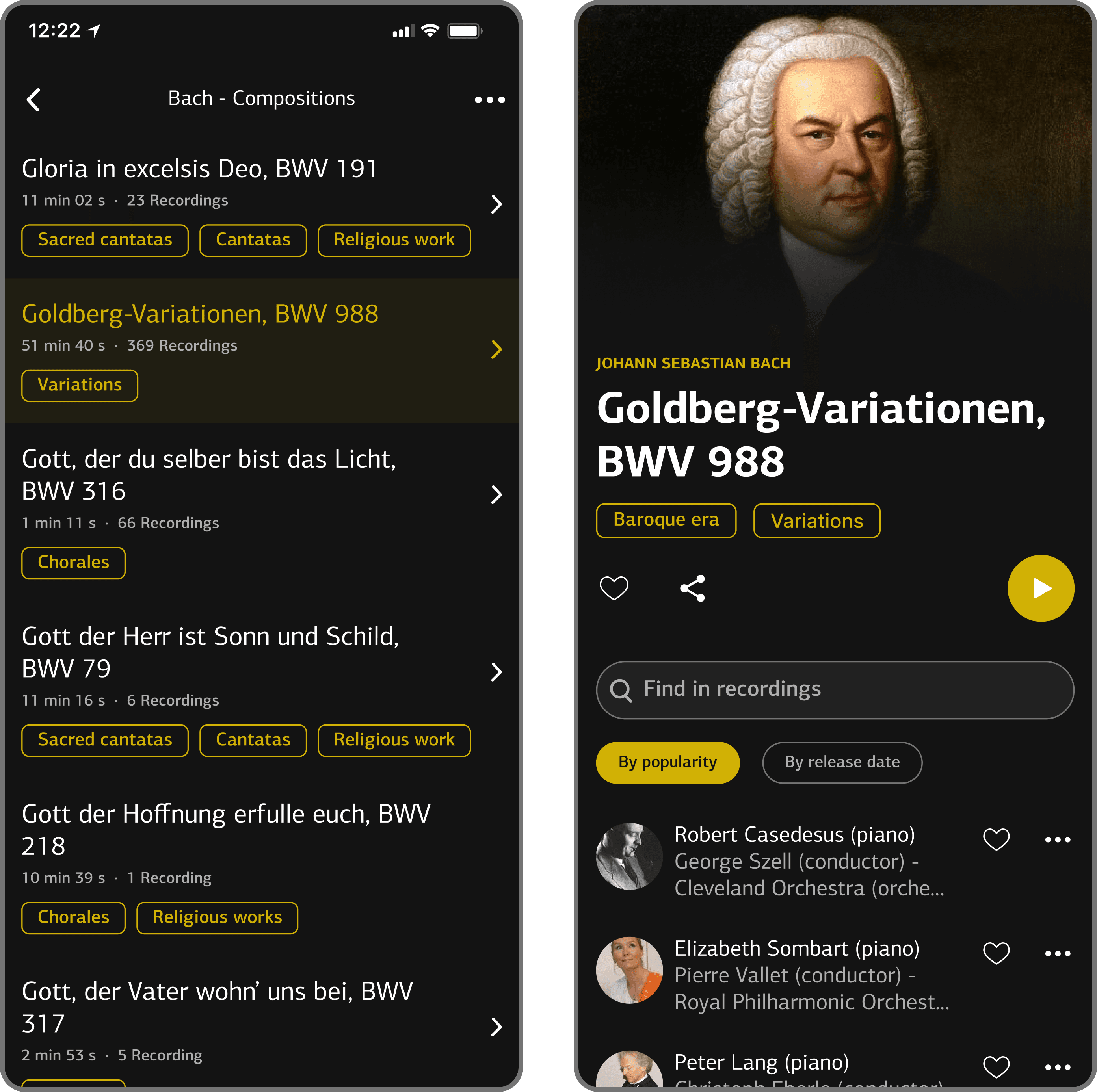 Two Tempso app screens showing compositions and recordings